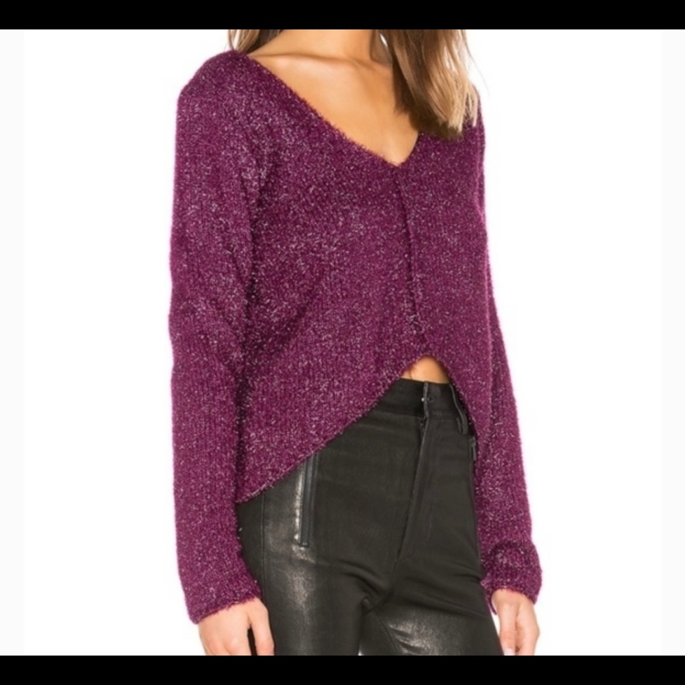 NWT LOVERS + FRIENDS •Gerona Magenta Glitter Sweater - Picture 4 of 8
